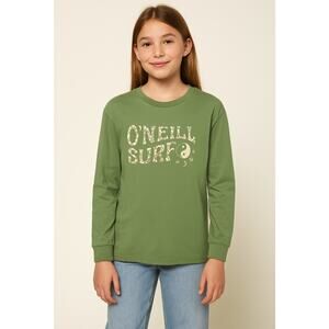 O’Neill Girls Sage Green Surf Wavy Tee Size L 12/14 Long Sleeve 100% Cotton NWT